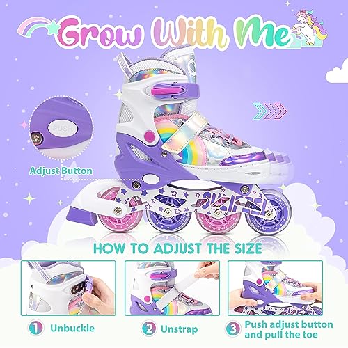 Rainbow Unicorn Adjustable Roller Blades for Kids - Purple