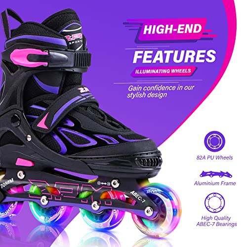 Adjustable Light up Inline Skates for Kids - Purple