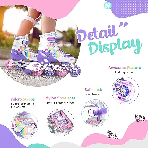 Rainbow Unicorn Adjustable Roller Blades for Kids - Purple