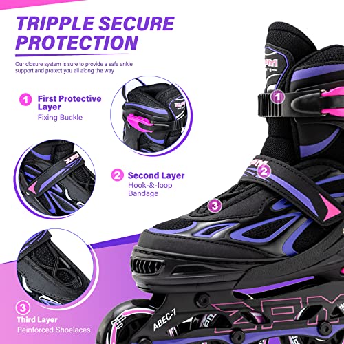 Adjustable Light up Inline Skates for Kids - Purple