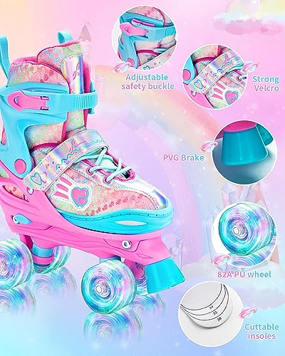 Sportneer Kids Roller Skates Set with Light-up Wheels