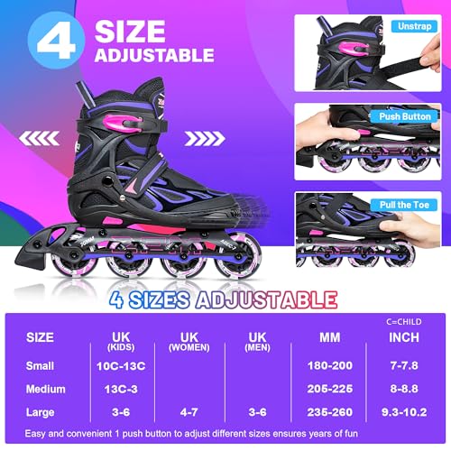 Adjustable Light up Inline Skates for Kids - Purple