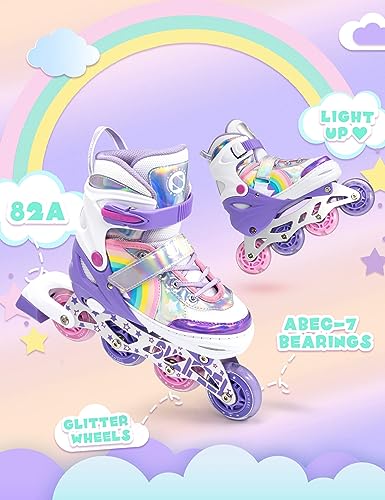 Rainbow Unicorn Adjustable Roller Blades for Kids - Purple
