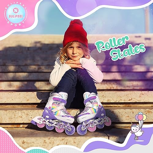 Rainbow Unicorn Adjustable Roller Blades for Kids - Purple