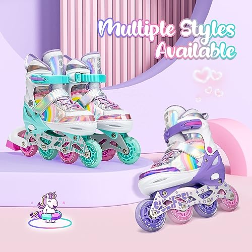 Rainbow Unicorn Adjustable Roller Blades for Kids - Purple