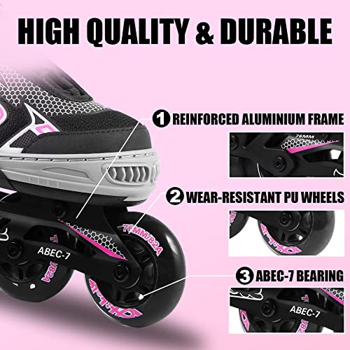 Hikole Adjustable Adult Inline Skates - Pink, Size 4-11