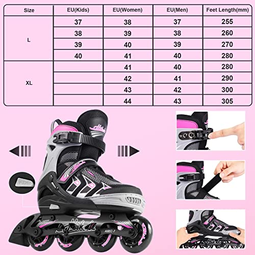 Hikole Adjustable Adult Inline Skates - Pink, Size 4-11