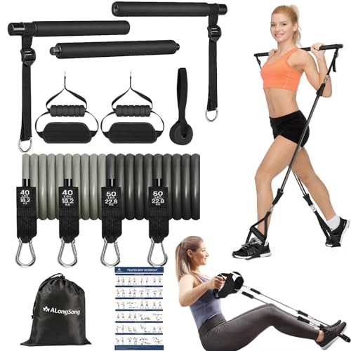 Portable Pilates Bar Kit with Resistance Bands for Home Gym