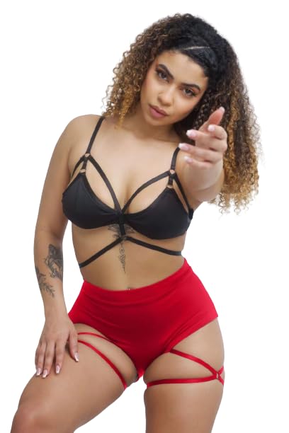 High Waisted Women's Fitness Shorts - Red XL