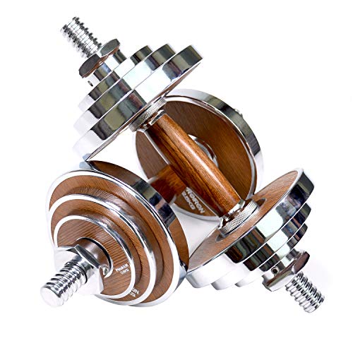 20kg Adjustable Dumbbell Set - Steel with Walnut Handle
