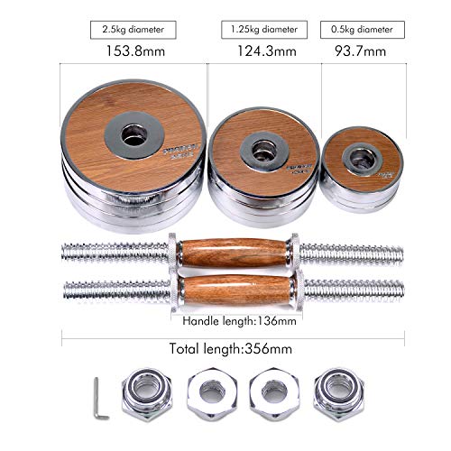 20kg Adjustable Dumbbell Set - Steel with Walnut Handle