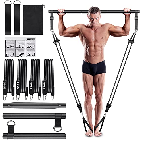 Portable Adjustable Pilates Bar Set with 4 Resistance Bands