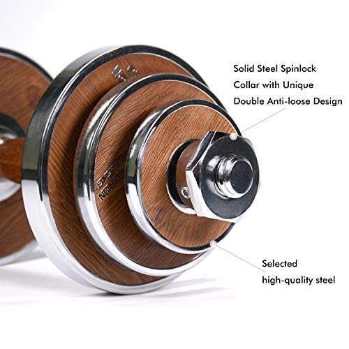 20kg Adjustable Dumbbell Set - Steel with Walnut Handle