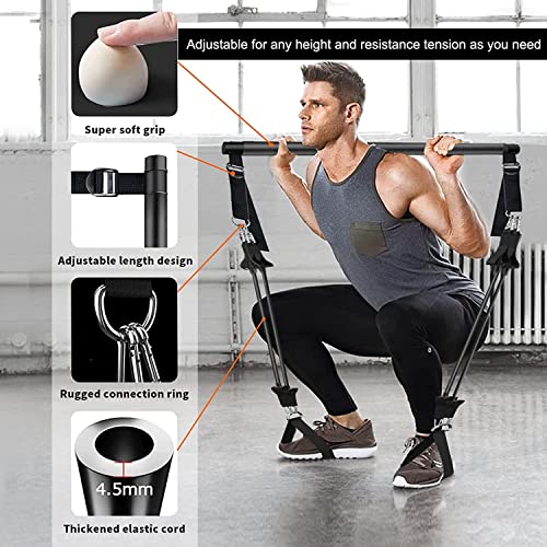 Portable Adjustable Pilates Bar Set with 4 Resistance Bands