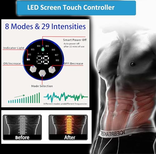 EMS Muscle Stimulator Abdominal Toner: 8 Modes, 29 Intensities