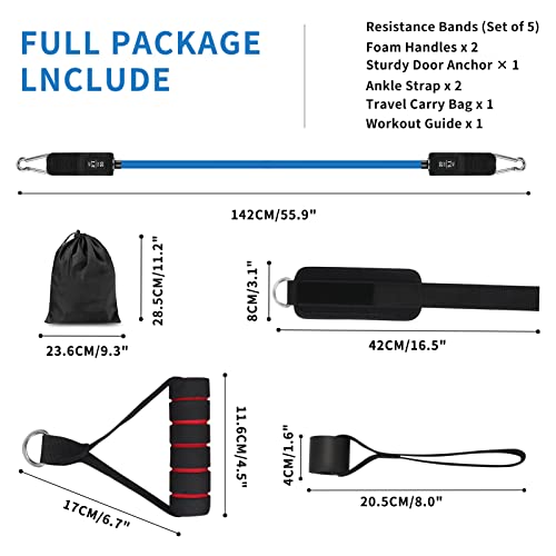 Skycase 5pc Set Resistance Bands - Strength Training Tubes