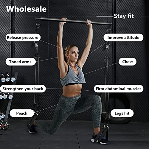 Portable Adjustable Pilates Bar Set with 4 Resistance Bands