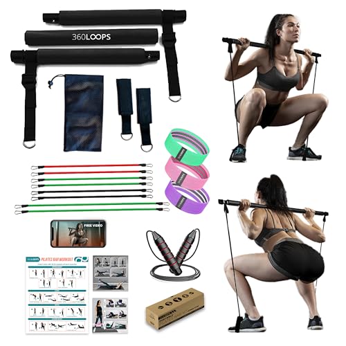 360LOOPS Pilates Bar Kit with Resistance Bands, Skipping Rope