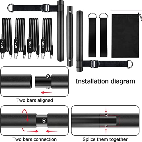 Portable Adjustable Pilates Bar Set with 4 Resistance Bands