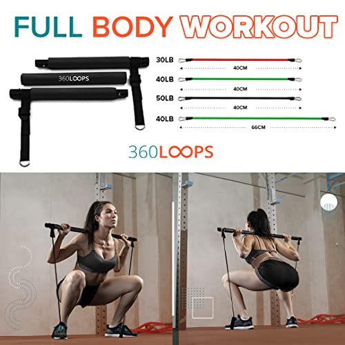 360LOOPS Pilates Bar Kit with Resistance Bands, Skipping Rope