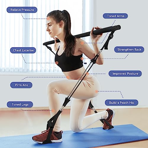 Portable Pilates Bar Kit with Resistance Bands for Home Gym