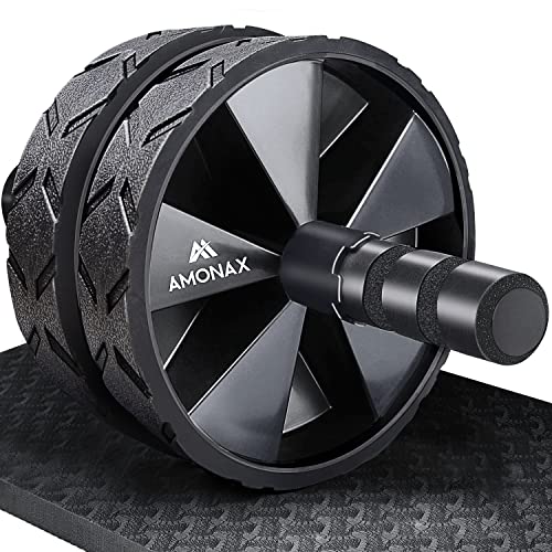Amonax Double Wheel Ab Roller with Knee Mat, Black
