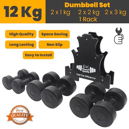 Lightweight Dumbbell Weights Set with Stand Rack - 12kg