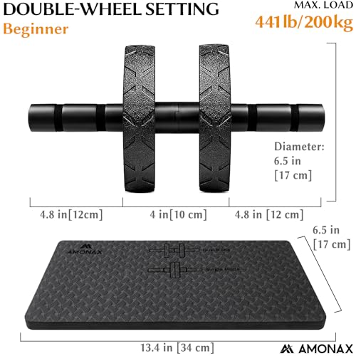 Amonax Double Wheel Ab Roller with Knee Mat, Black