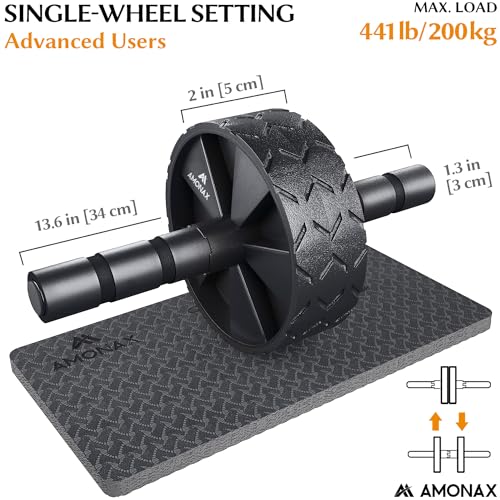 Amonax Double Wheel Ab Roller with Knee Mat, Black