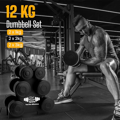 Lightweight Dumbbell Weights Set with Stand Rack - 12kg