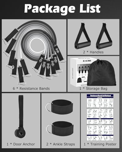 Zacro Resistance Bands Set - 6 Bands 270lbs