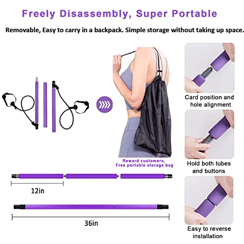 Portable Pilates Bar Kit with Resistance Band, Foot Loop