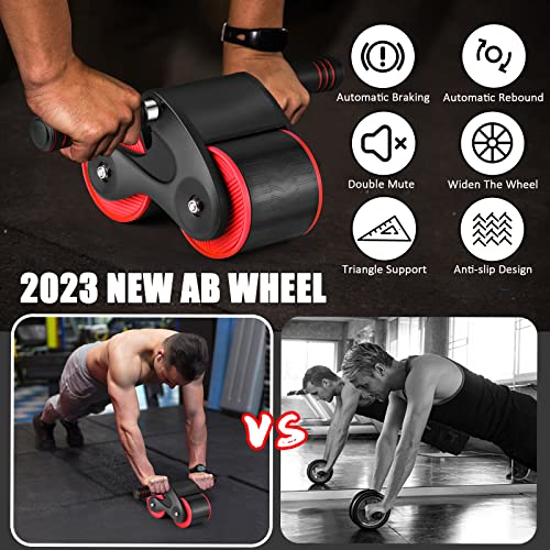2023 New Automatic Rebound Ab Wheel, Red, Home Gym