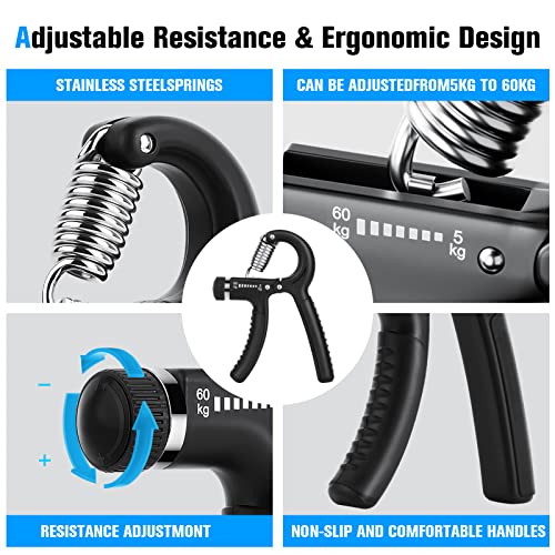 Adjustable Hand Grip Strengthener Kit, Powerful Finger Exerciser