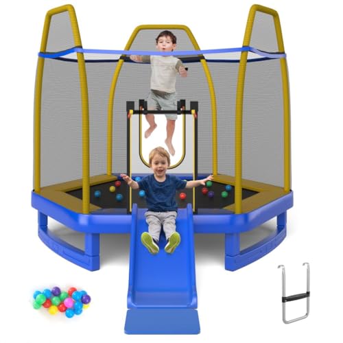 7FT Kids Trampoline with Slide and Safety Enclosure