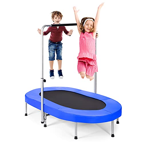 Foldable Kids Trampoline with Adjustable Handle (Blue)