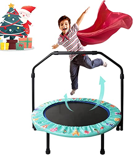 Foldable Kids Trampoline with Handrail - Green 36Inch