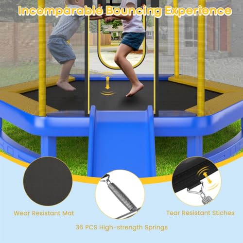 7FT Kids Trampoline with Slide and Safety Enclosure