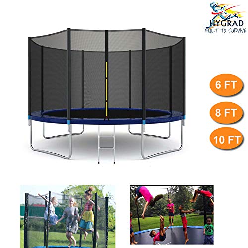8FT Outdoor Trampoline with Safety Enclosure Net and Step Ladder