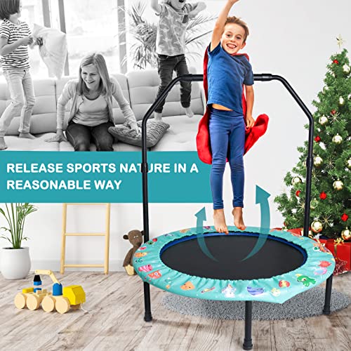 Foldable Kids Trampoline with Handrail - Green 36Inch