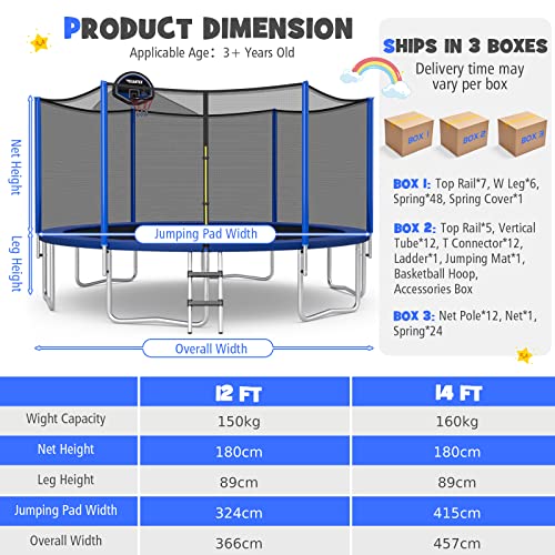 12FT/14FT Combo Bounce Trampoline with Safety Enclosure
