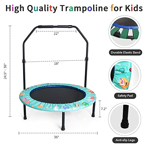 Foldable Kids Trampoline with Handrail - Green 36Inch