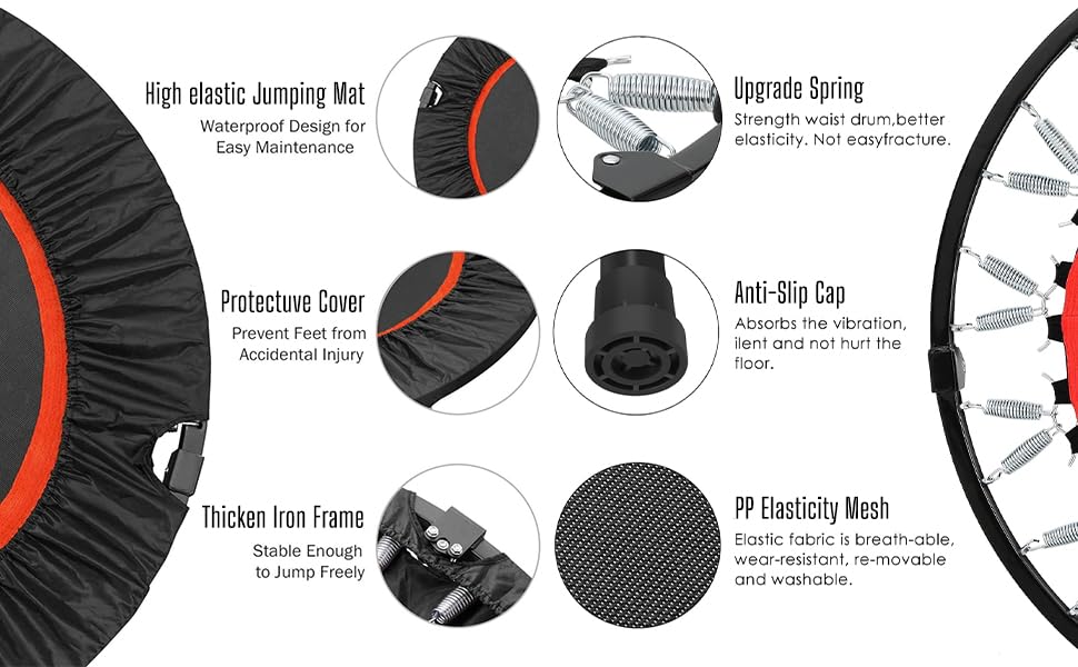 Adjustable Foldable Fitness Trampoline - 140kg Max Load