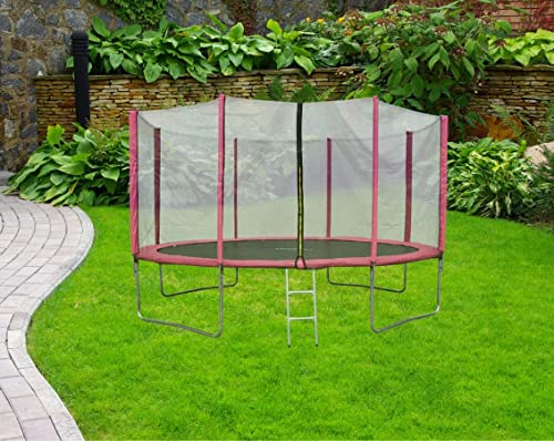 10ft Pink Outdoor Trampoline with Safety Net, Poles & Ladder