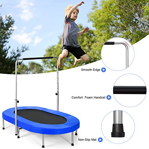 Foldable Kids Trampoline with Adjustable Handle (Blue)