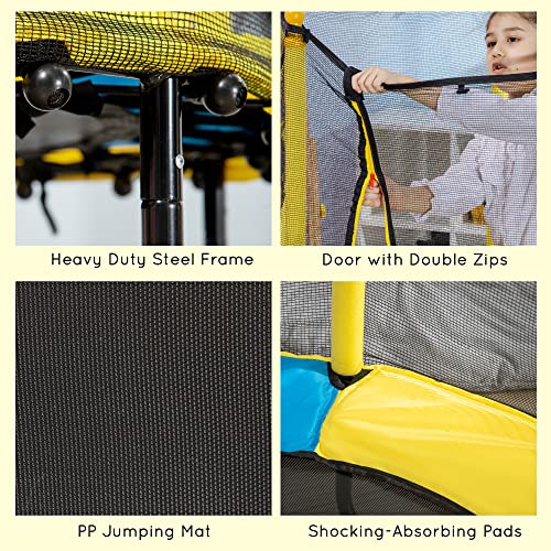 Kids Indoor 4.6FT Yellow Trampoline with Safety Net