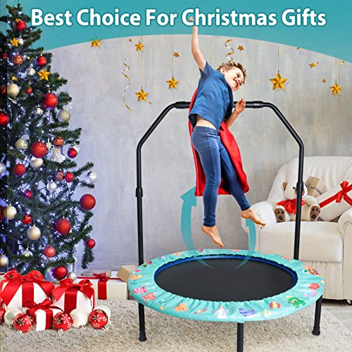 Foldable Kids Trampoline with Handrail - Green 36Inch