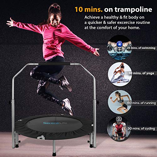 Foldable Trampoline with Adjustable Handle, Adult Indoor Workout