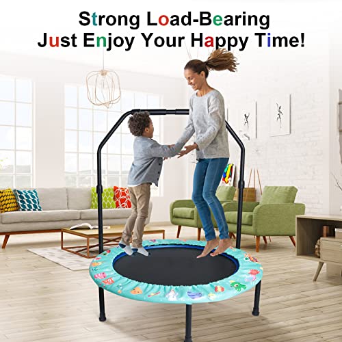 Foldable Kids Trampoline with Handrail - Green 36Inch