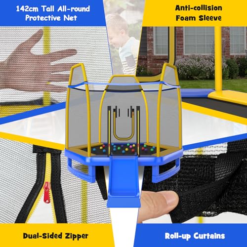 Costway 7ft Hexagonal Trampoline with Slide and Safety Enclosure
